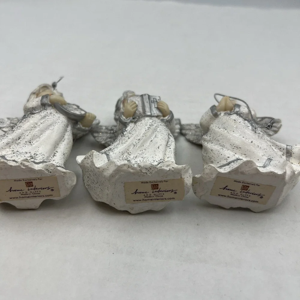 Homeco Silver and White ANGEL ORNAMENTS Set of 3 Home Interior 54037‎